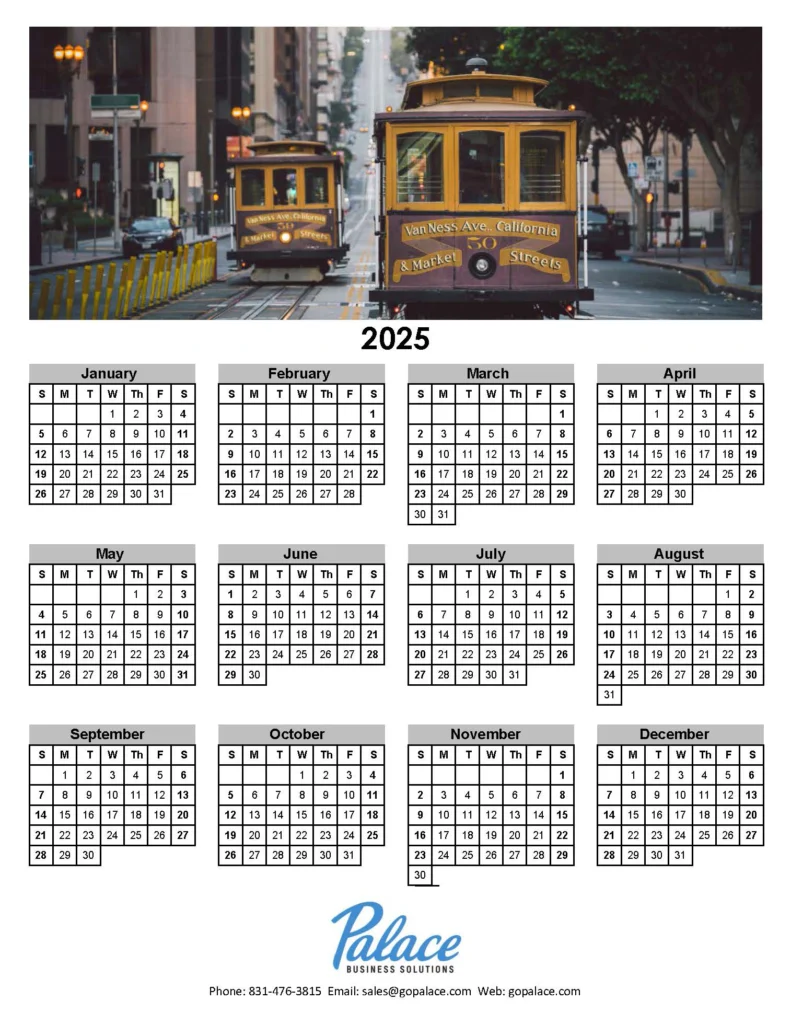 2025 Calendars Cable Cars Palace