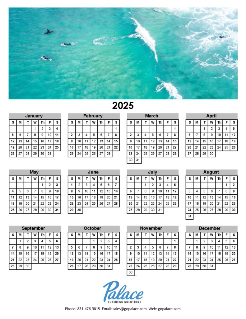 2025 Calendars Surfers Palace